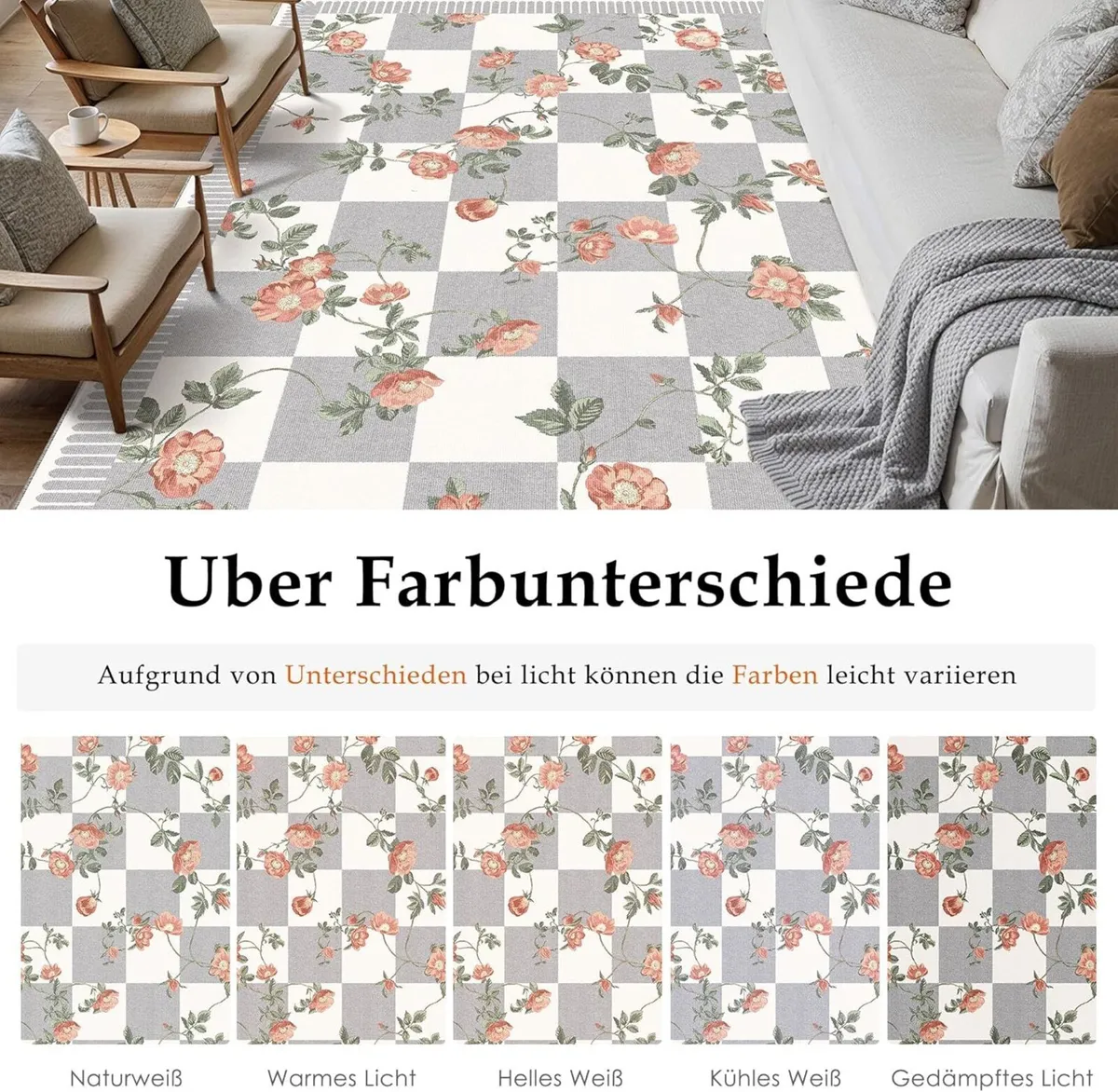 Rugs Living Room 200x300cm Washable Flower Area - Image 2