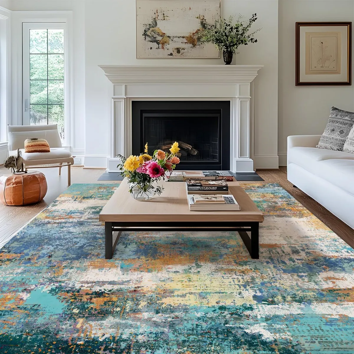 Modern Short Pile Large Abstract Washable - Image 1