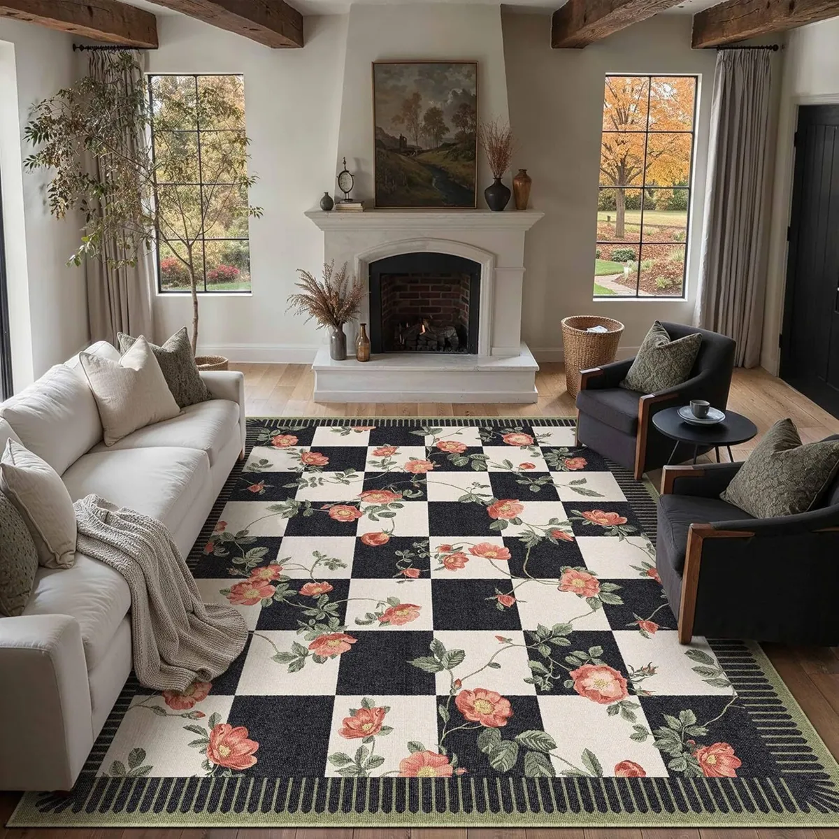 Rugs Living Room 200x300cm Washable Flower Area - Image 1