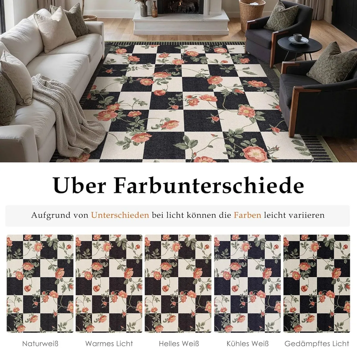 Rugs Living Room 200x300cm Washable Flower Area - Image 2