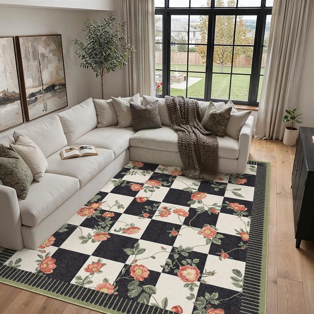 Rugs Living Room 200x300cm Washable Flower Area - Image 4