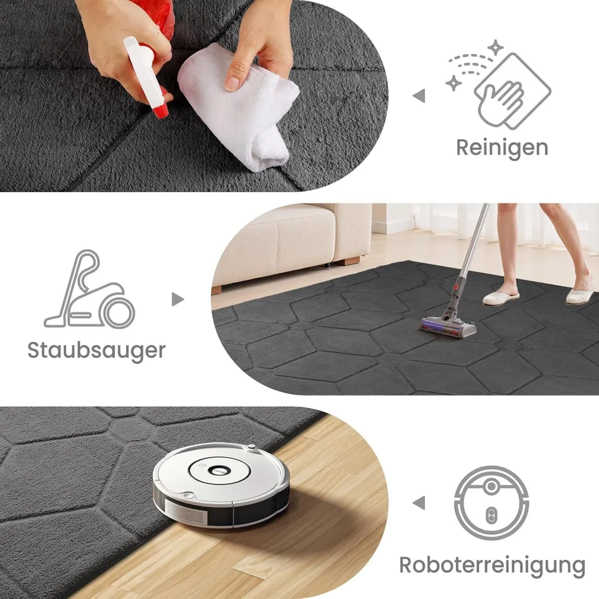 Rug Living Room 200 x 300 cm Grey Washable - Image 3