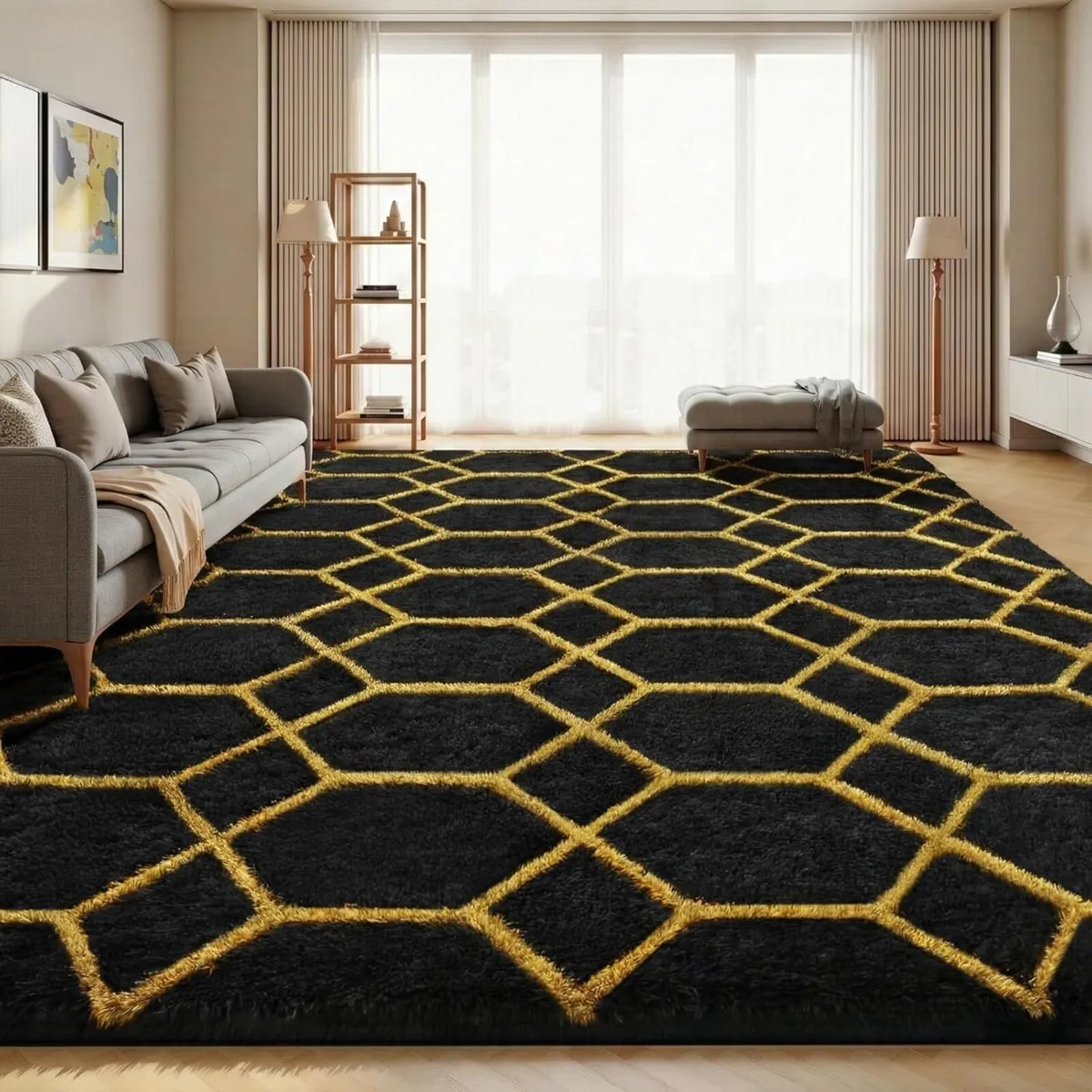 High Pile Rug Grey Carpet Living Room 200 x 300 - Image 1