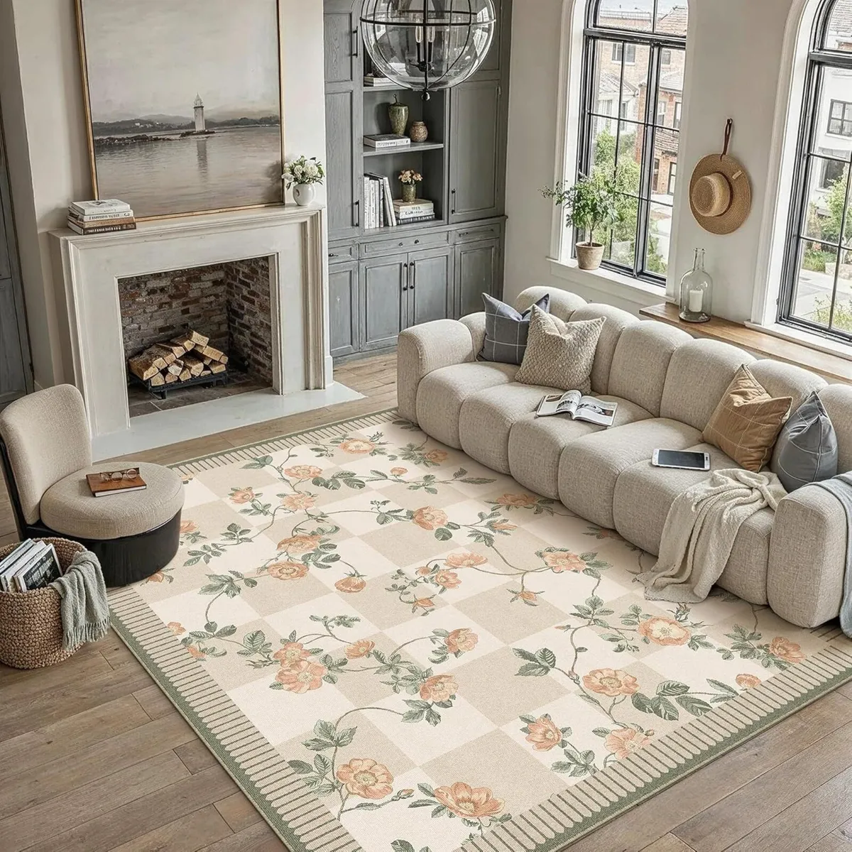 Rugs Living Room 200x300cm Washable Flower Area - Image 1