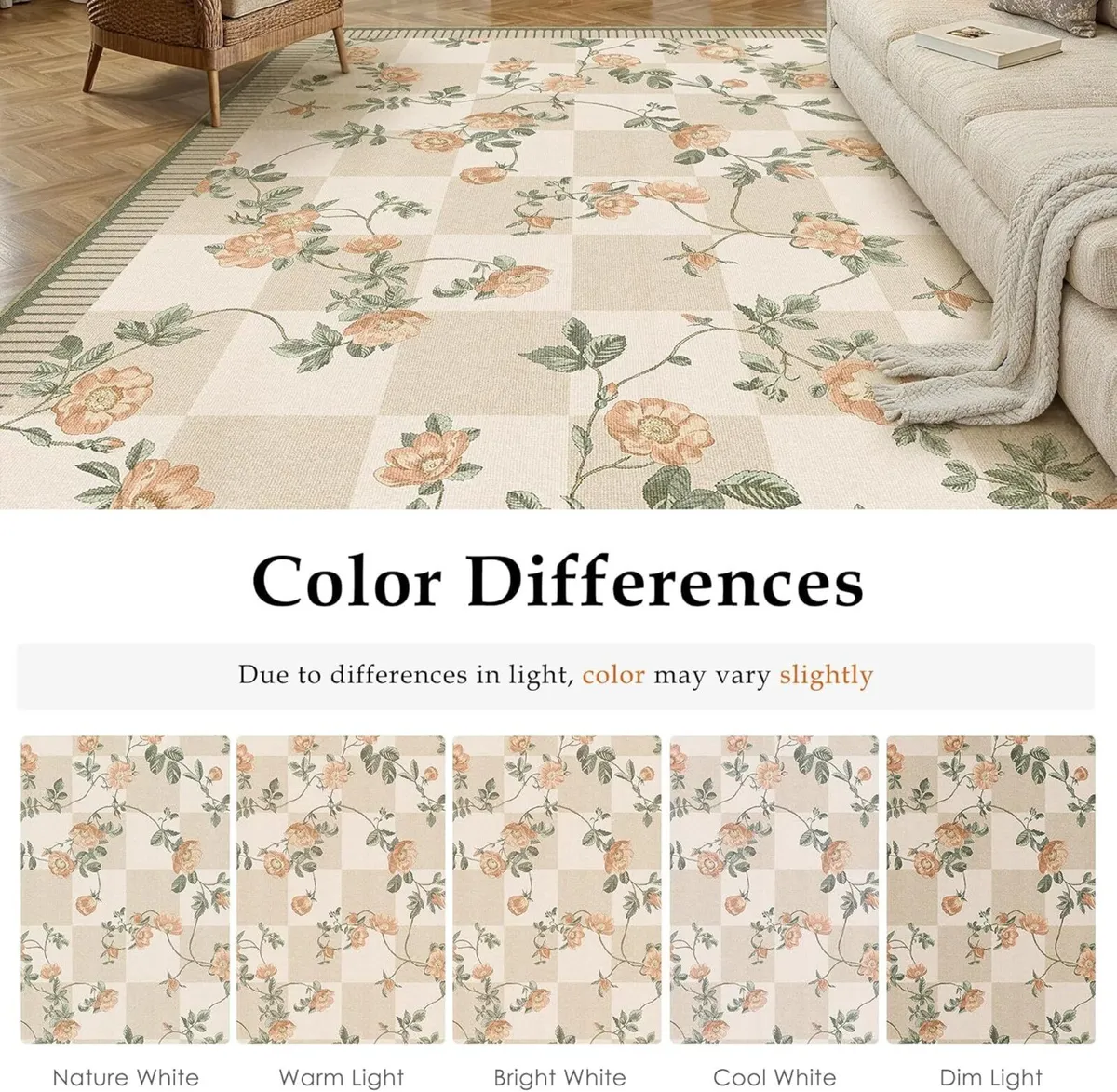 Rugs Living Room 200x300cm Washable Flower Area - Image 2