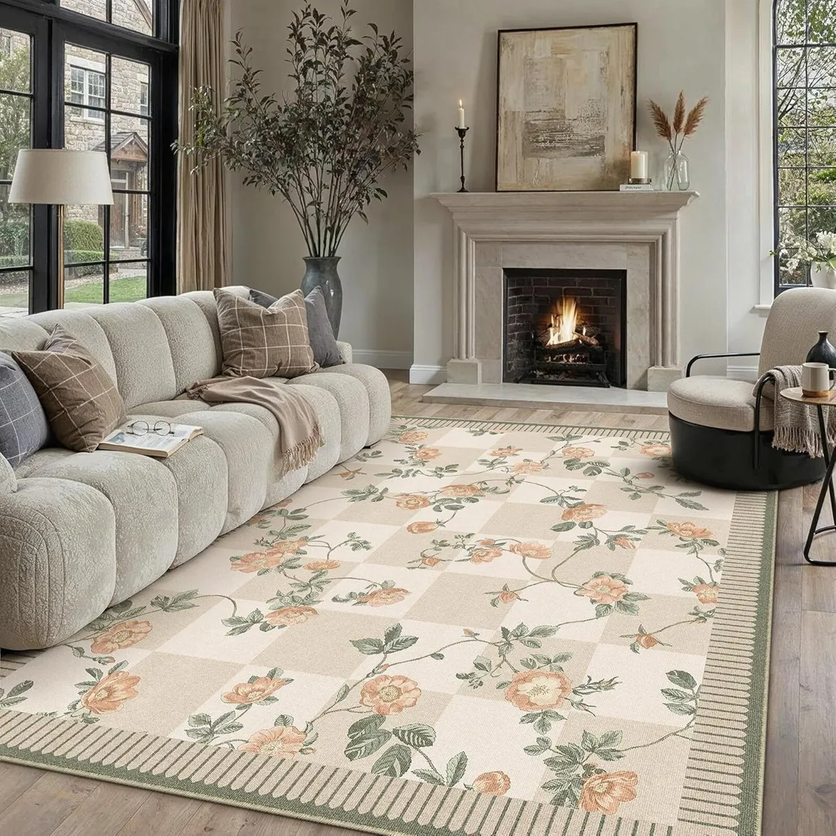 Rugs Living Room 200x300cm Washable Flower Area - Image 4