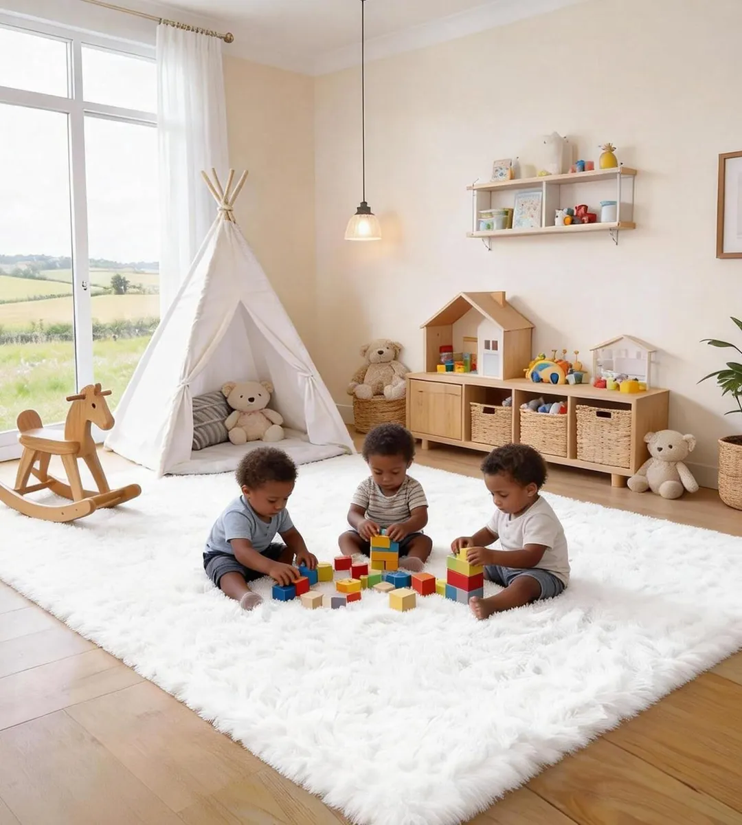 Living Room Rug 200 x 300 cm White Washable - Image 1