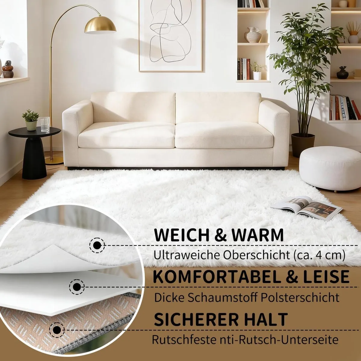 Living Room Rug 200 x 300 cm White Washable - Image 3