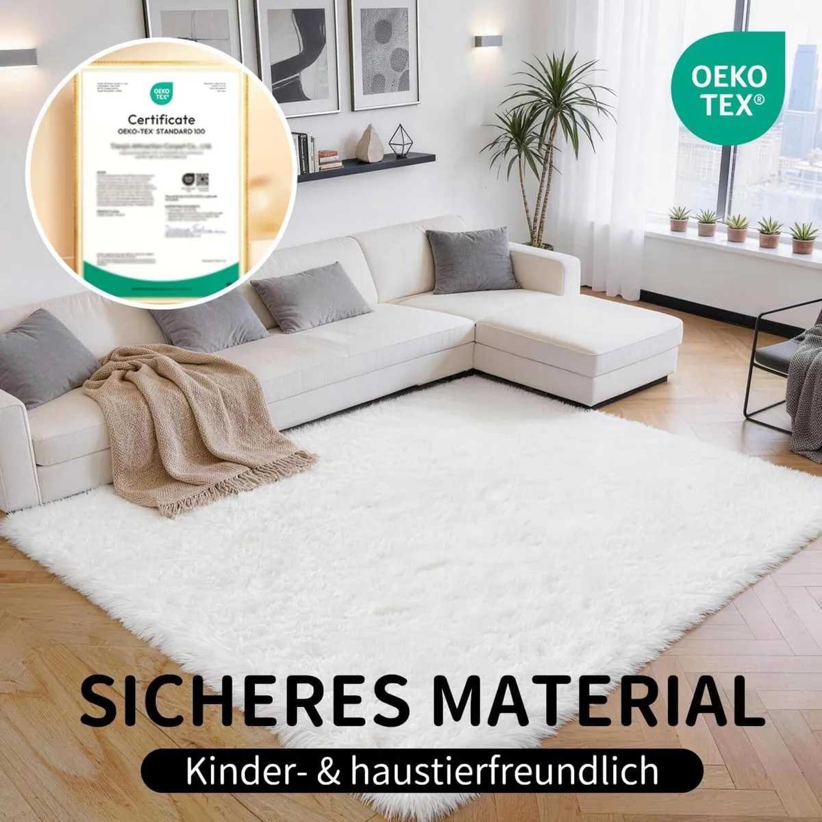 Living Room Rug 200 x 300 cm White Washable - Image 2