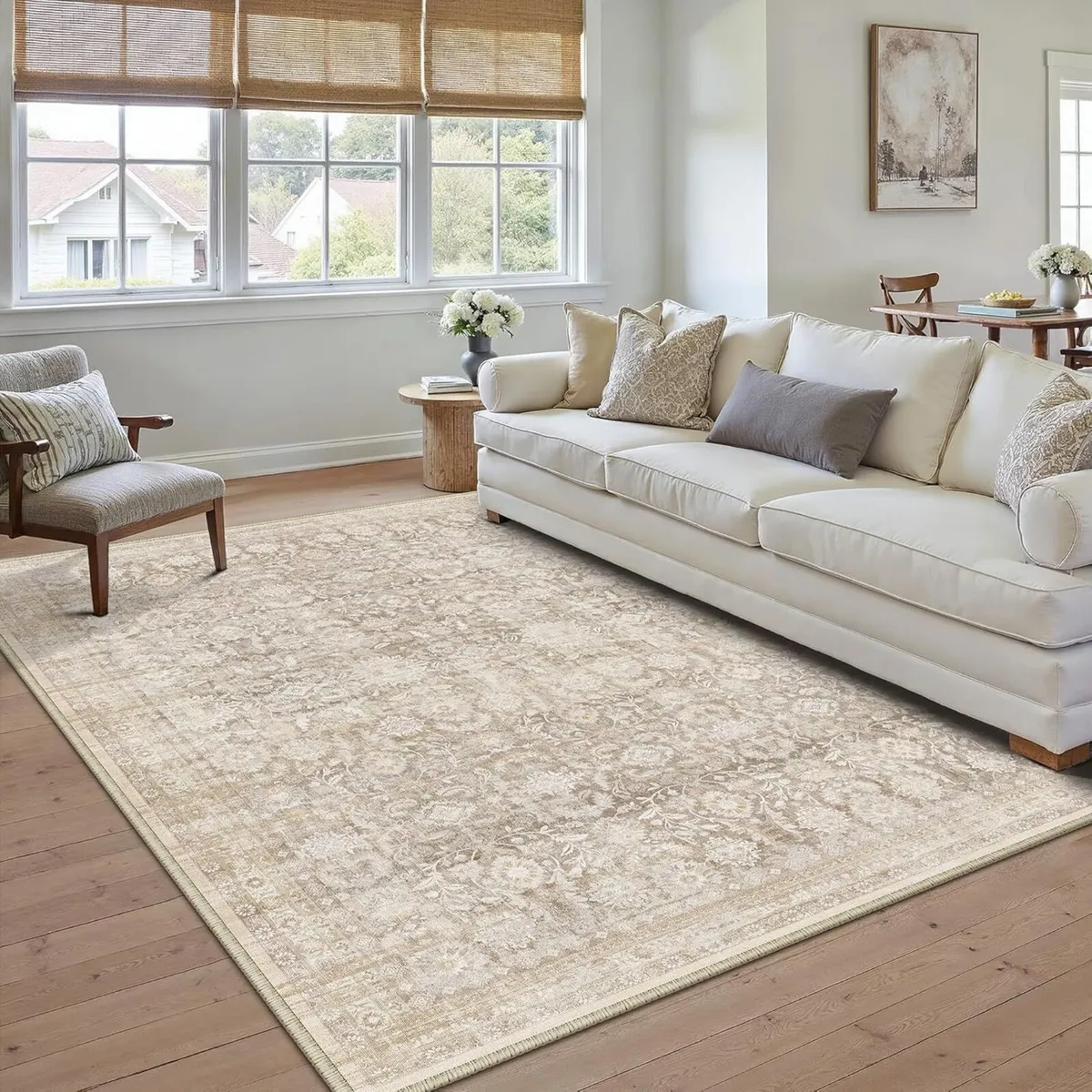 160x230cm Beige Vintage Rugs for Bedroom Living - Image 1