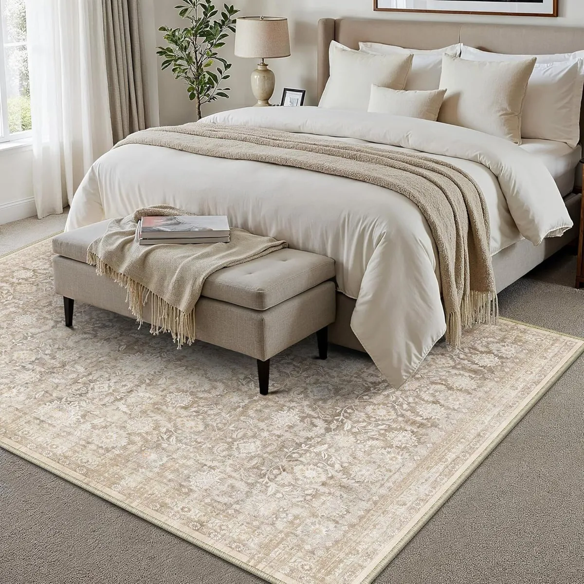 160x230cm Beige Vintage Rugs for Bedroom Living - Image 4