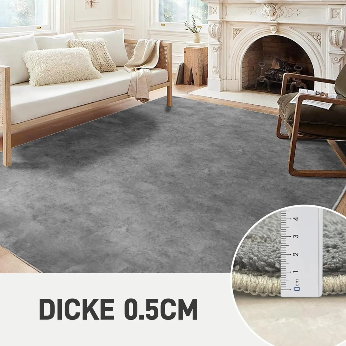 Grey Rug 240 x 340 cm - Short Pile Washable - Image 3