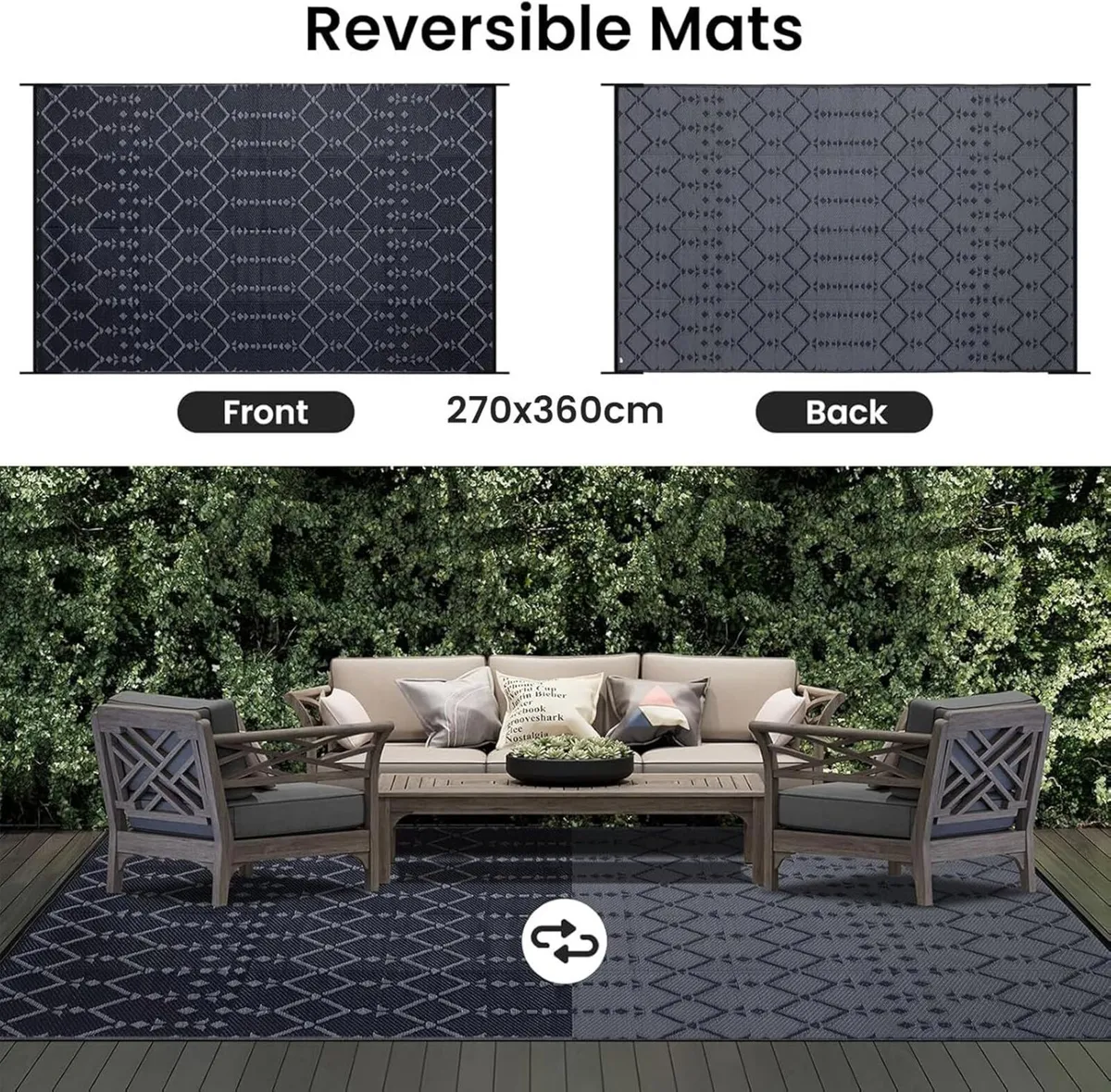 Outdoor Rug 270x360cm Waterproof Reversible - Image 3