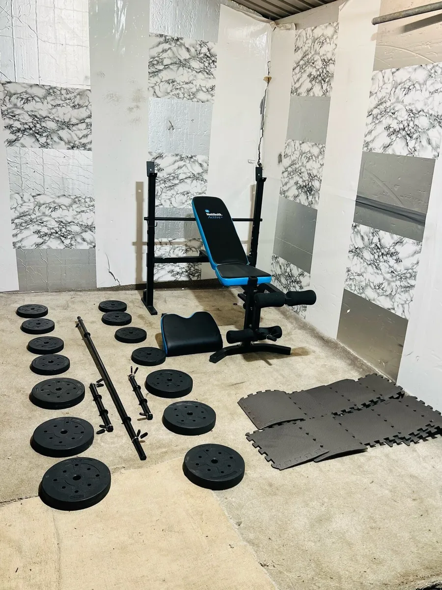 WEIGHT BENCH 50KG WEIGHTS BARBELL SET MATS - Image 1