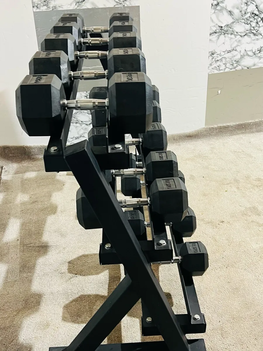 LARGE 3  TIER DUMBBELL RACK WITH HEX DUMBBELLS - Image 2
