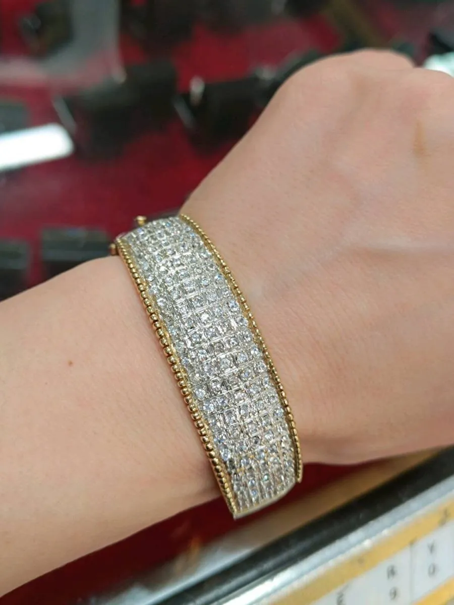9k Yellow Gold Zirconia Vintage Pave Bracelet - Image 3