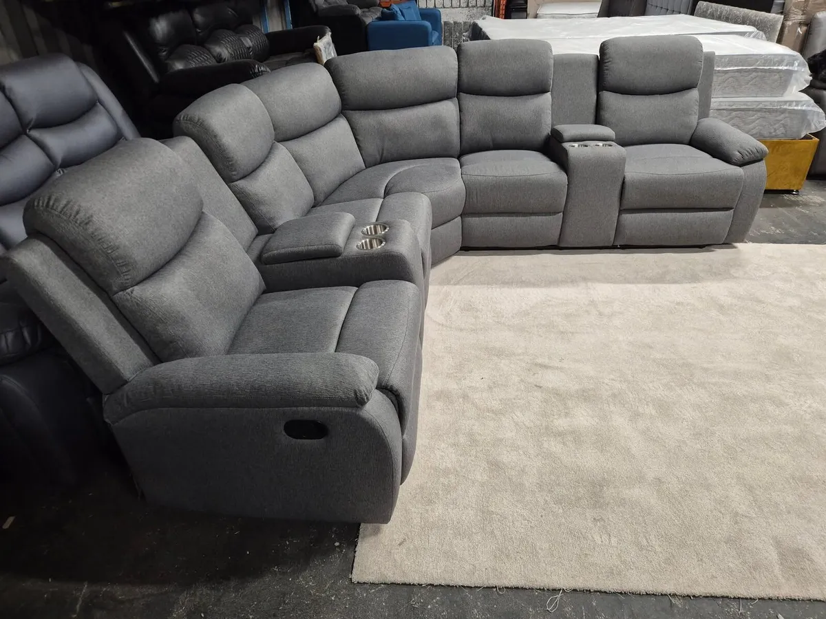 New Stanley Grey Fabric Corner Recliner Sofa - Image 3