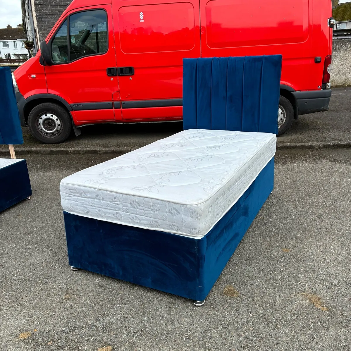 Fab! Blue Crushed Velvet Single Bed & Mattress - Image 2