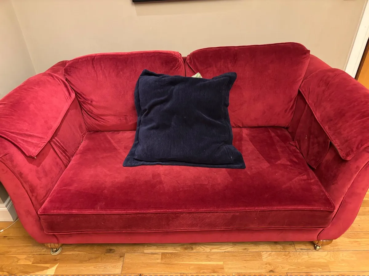Fineline 2-Seater Sofa – Red Velvet - Image 1
