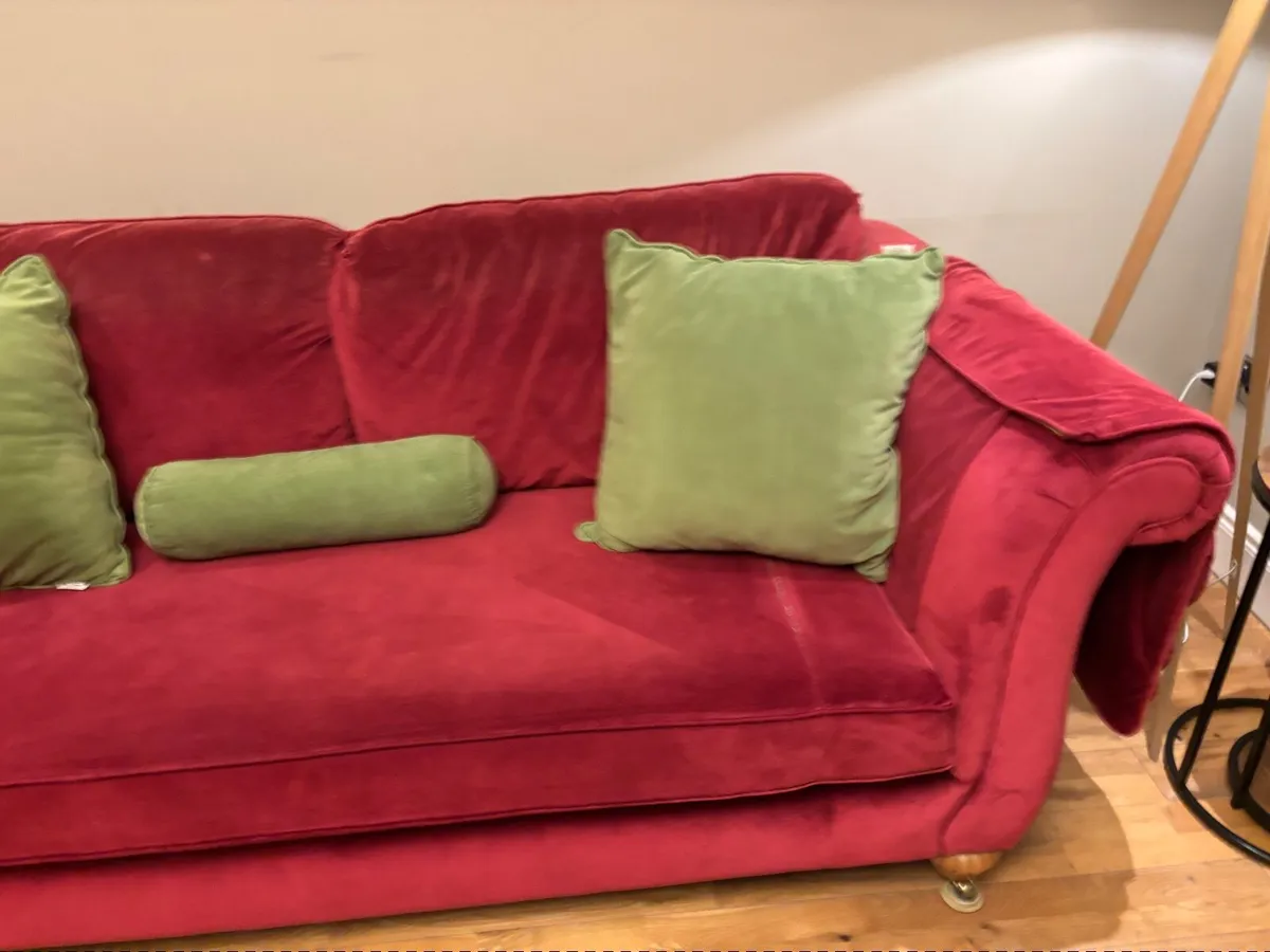 Fineline 3-Seater Sofa – Red Velvet – Spacious - Image 1