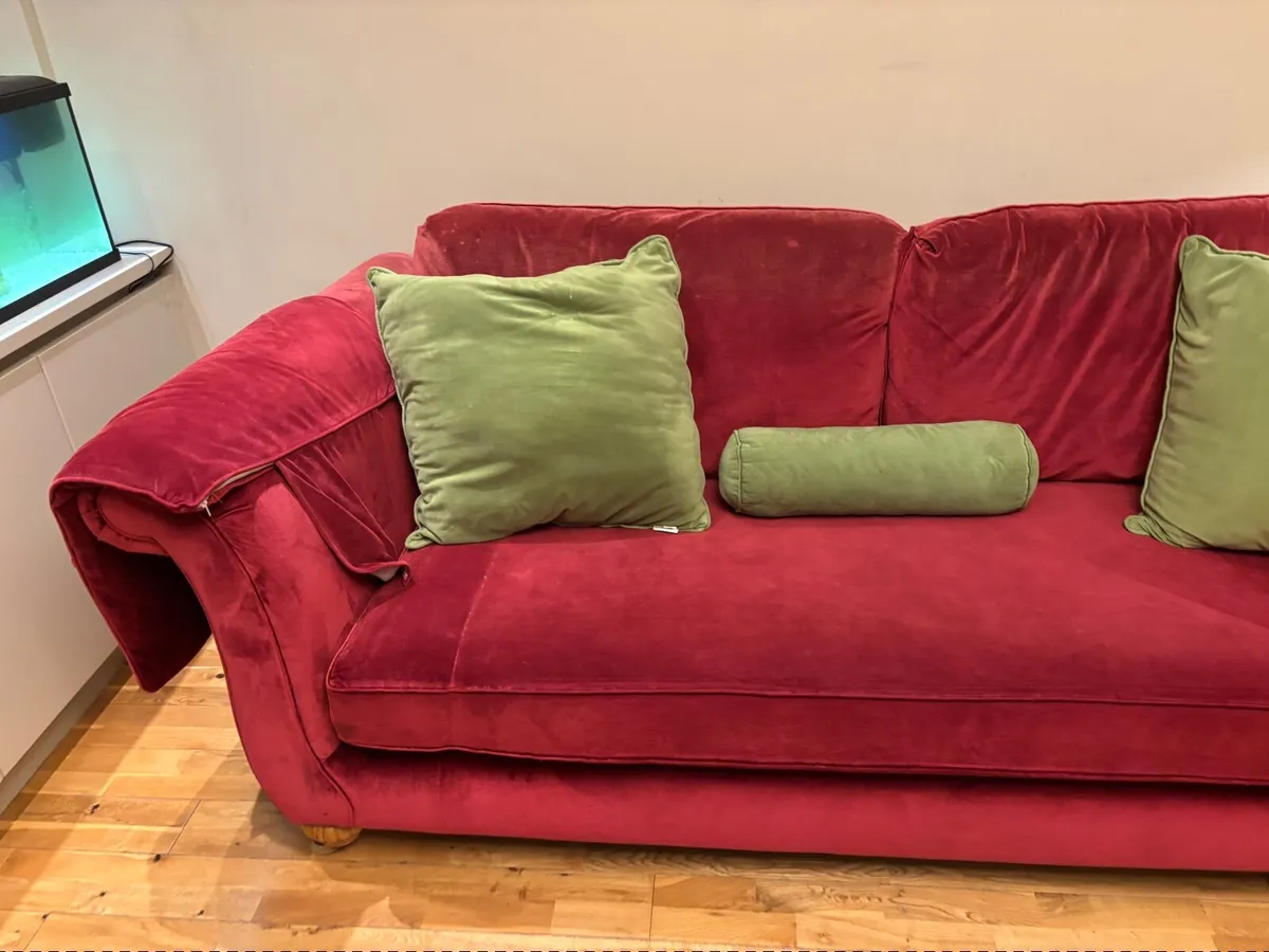 Fineline 3-Seater Sofa – Red Velvet – Spacious - Image 2