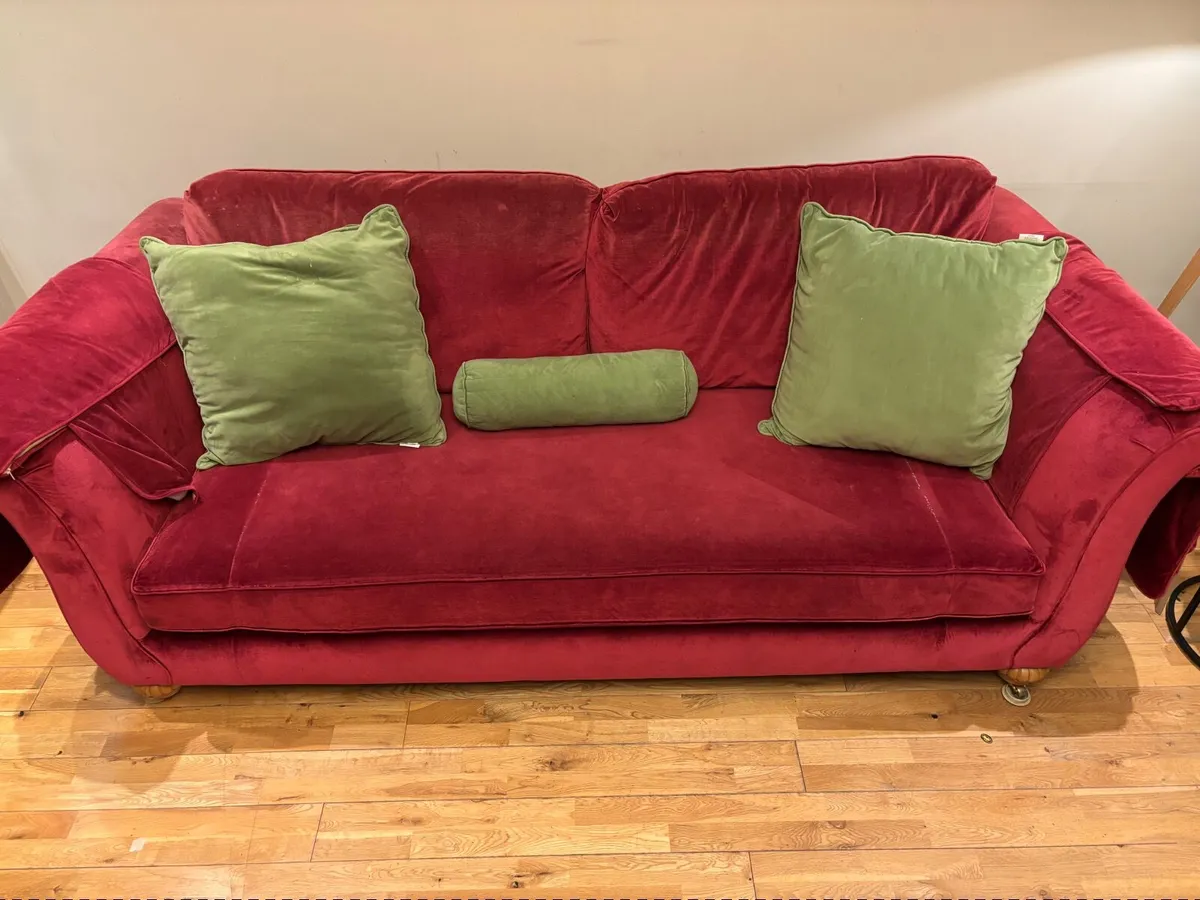 Fineline 3-Seater Sofa – Red Velvet – Spacious - Image 4