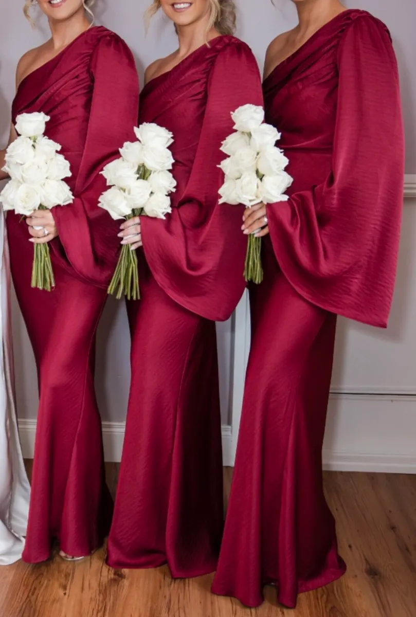 Stunning Red One Sleeved Bridesmaid Dresses - Image 1