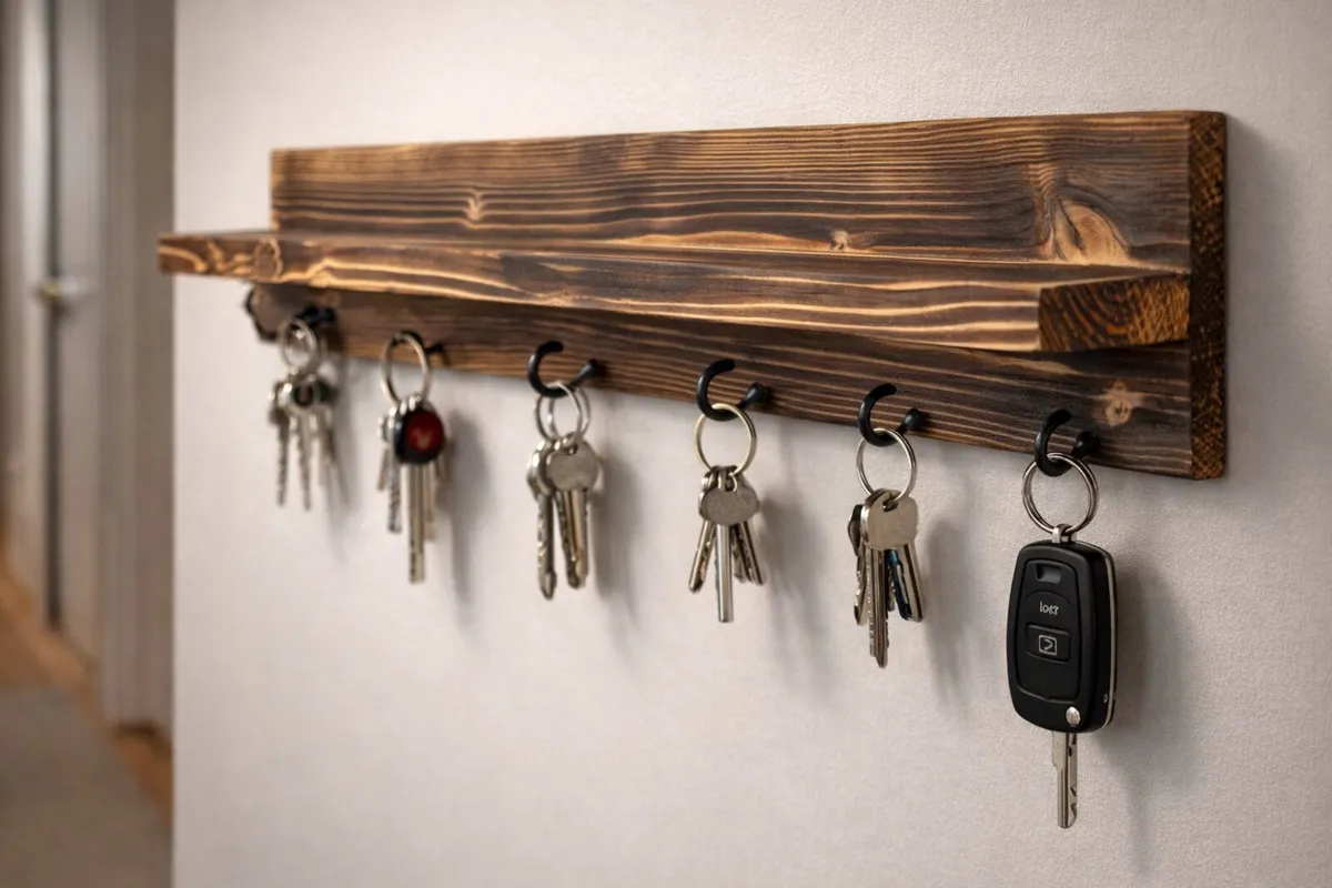 Rustic Wood Hallway Key and Letter Rack - Image 1