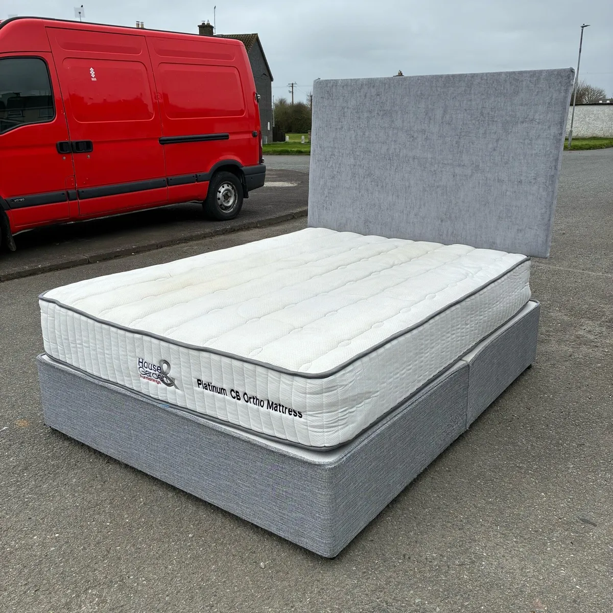 5ft Grey King Bed with Newly Recovered headboard - Image 2