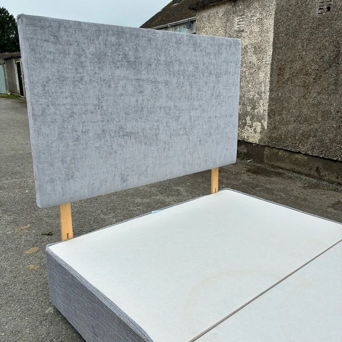 5ft Grey King Bed with Newly Recovered headboard - Image 4