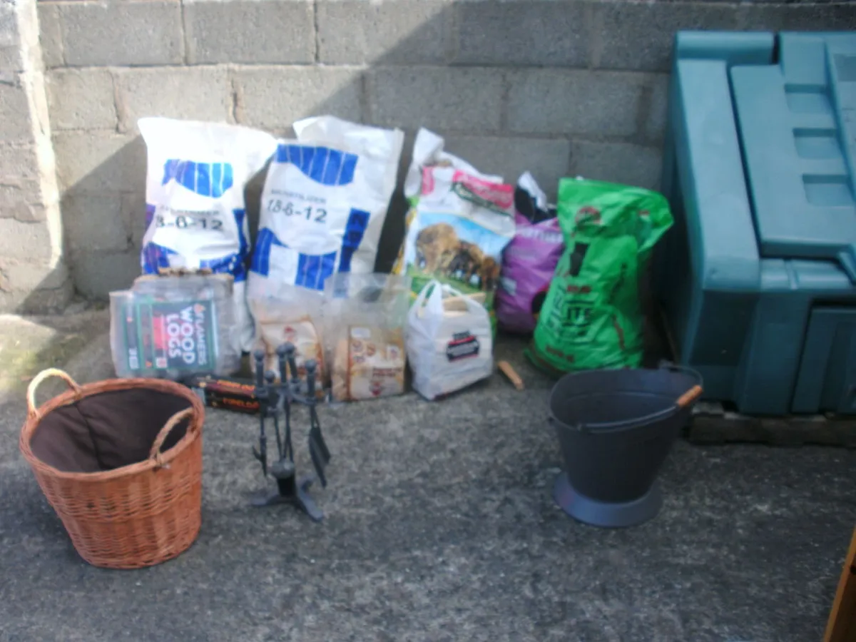 Fire side set coal bucket, basket,+9 bags of fuel - Image 2