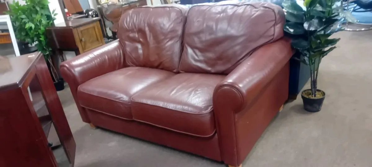 Brown Leather Two Seat Sofa