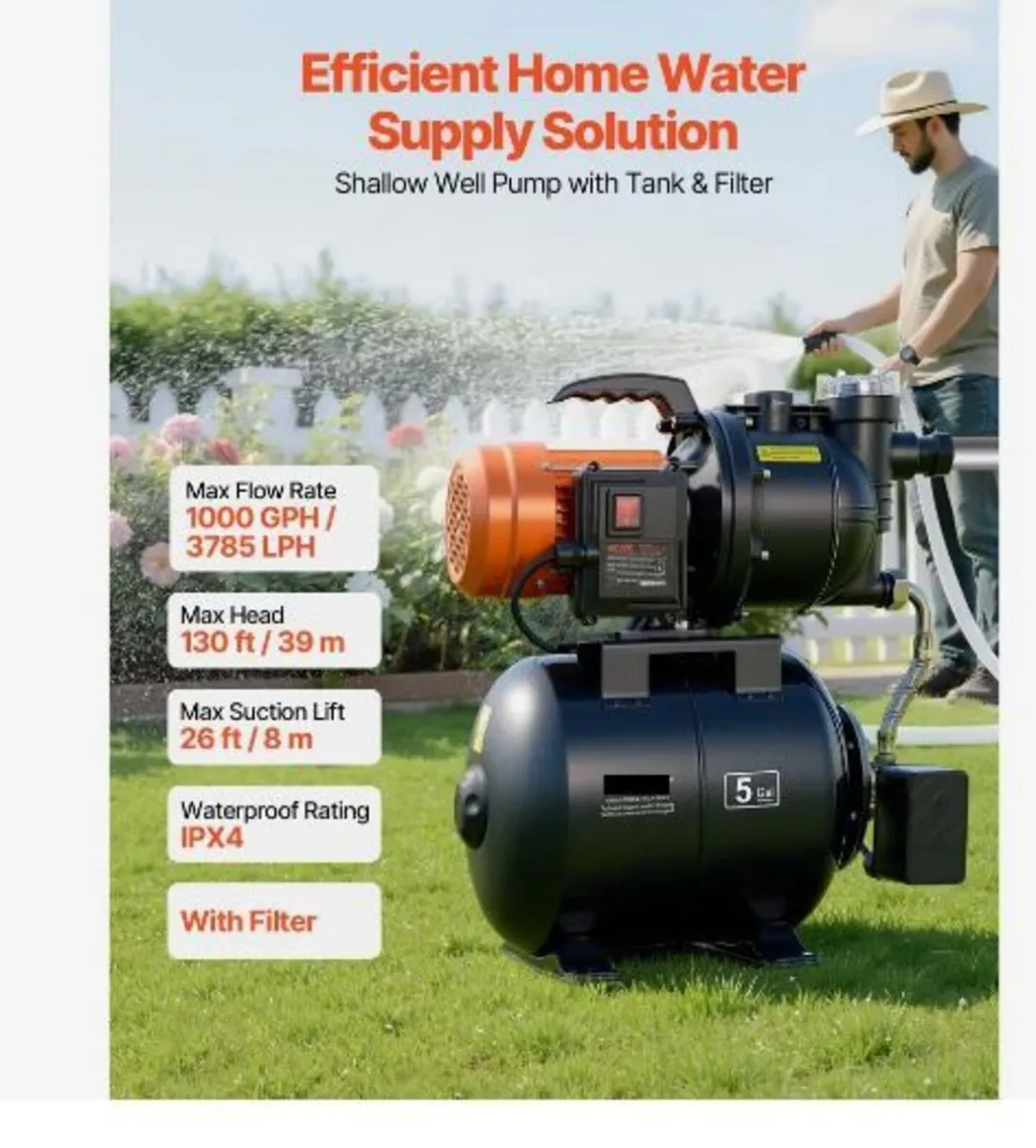 735W Shallow Well Pump with Pressure Tank - Image 2