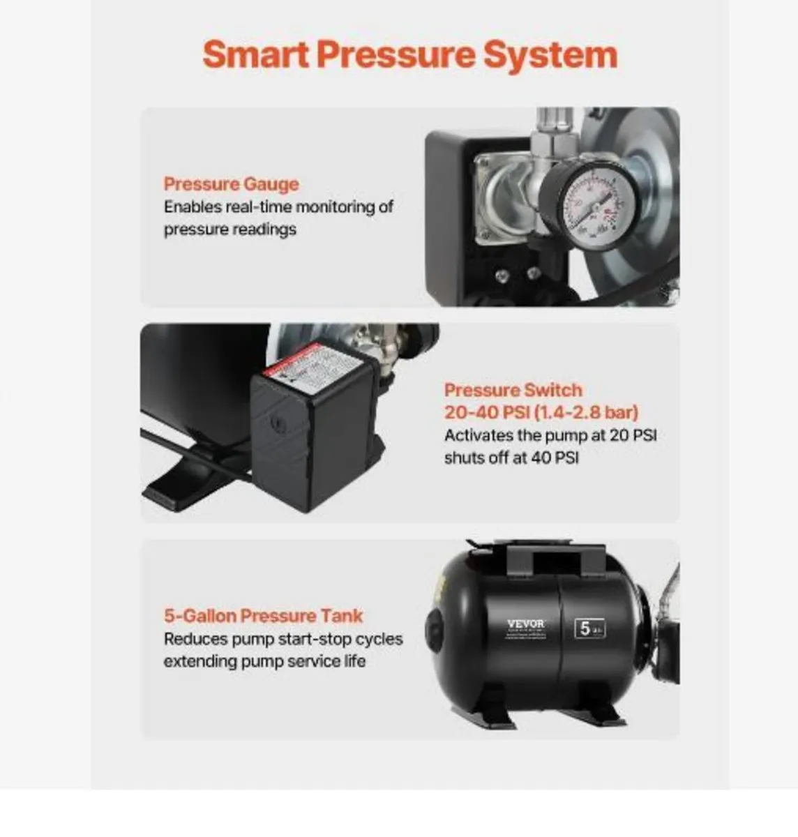 735W Shallow Well Pump with Pressure Tank - Image 4