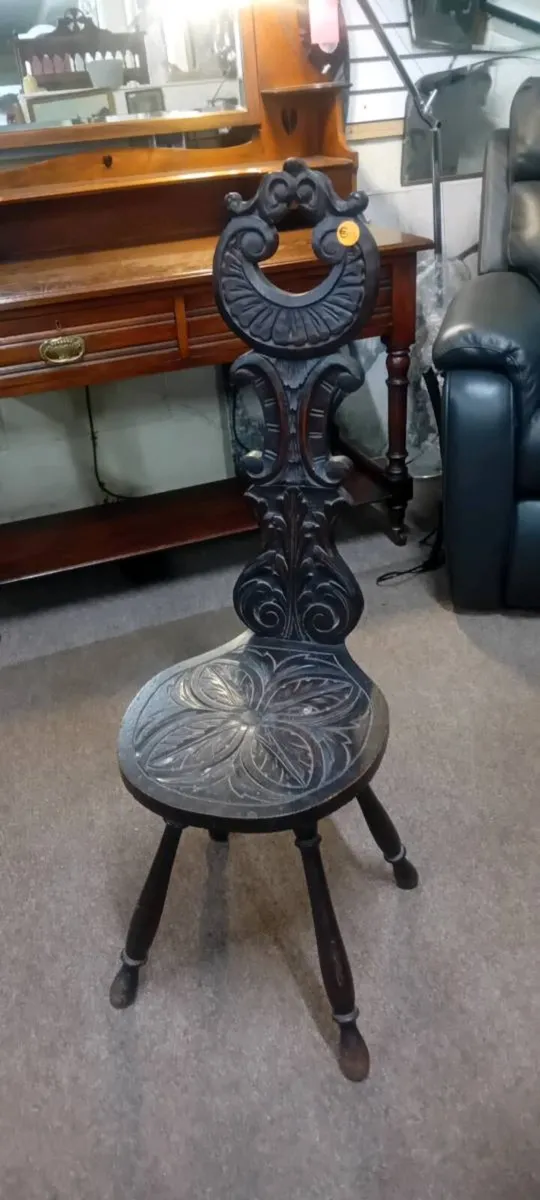 Antique Ebonised Oak Spinning Chair