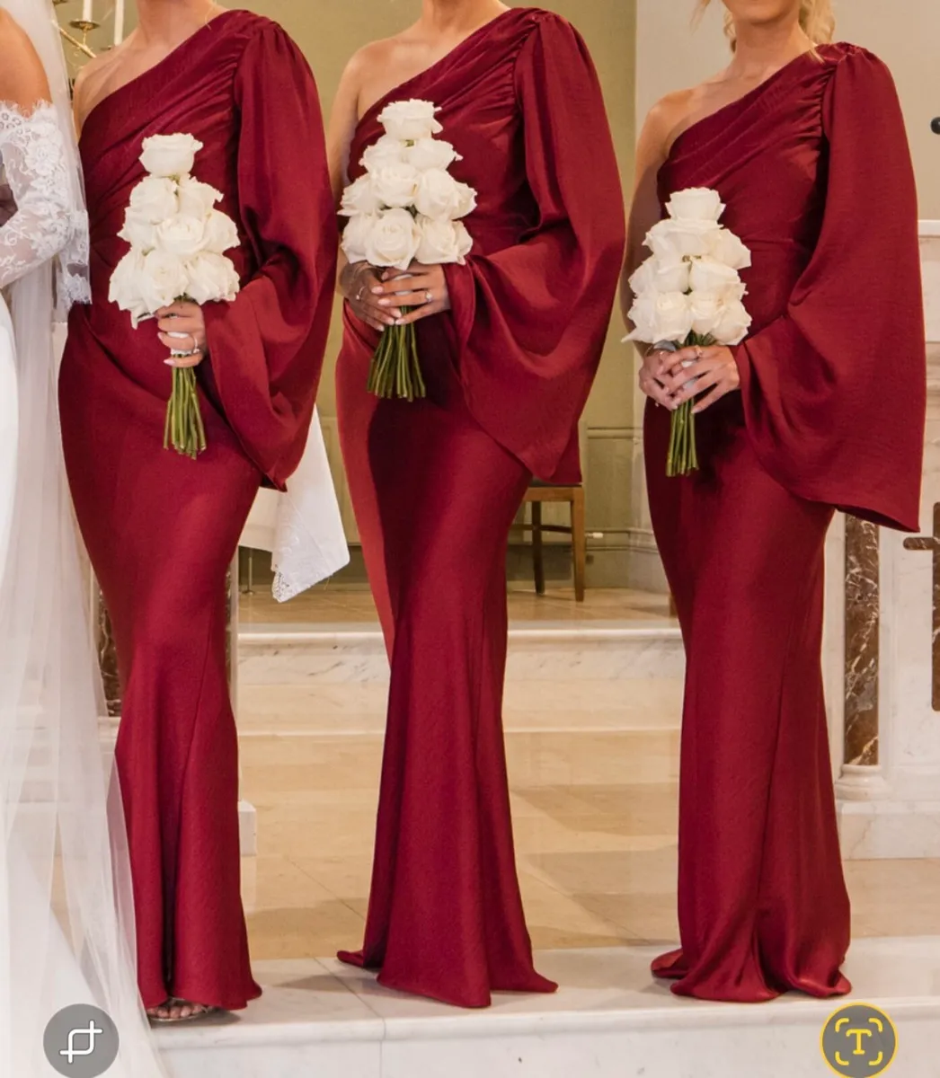Stunning Red One Sleeved Bridesmaid Dresses - Image 3