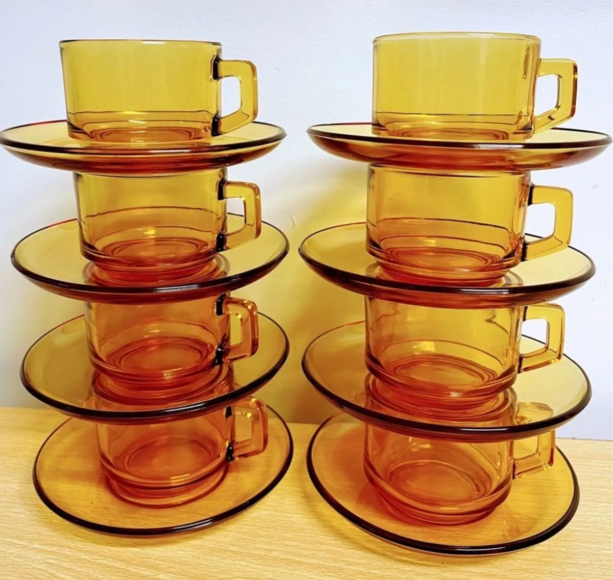 1970s coffee cups and saucers set of 8 - Image 3