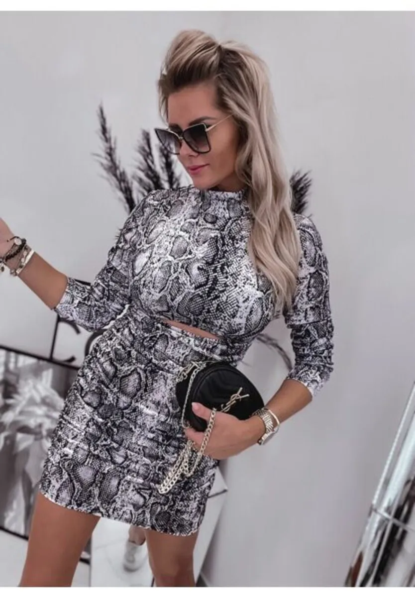 Velvet Snakeskin Print Mock Neck Dress - Image 3