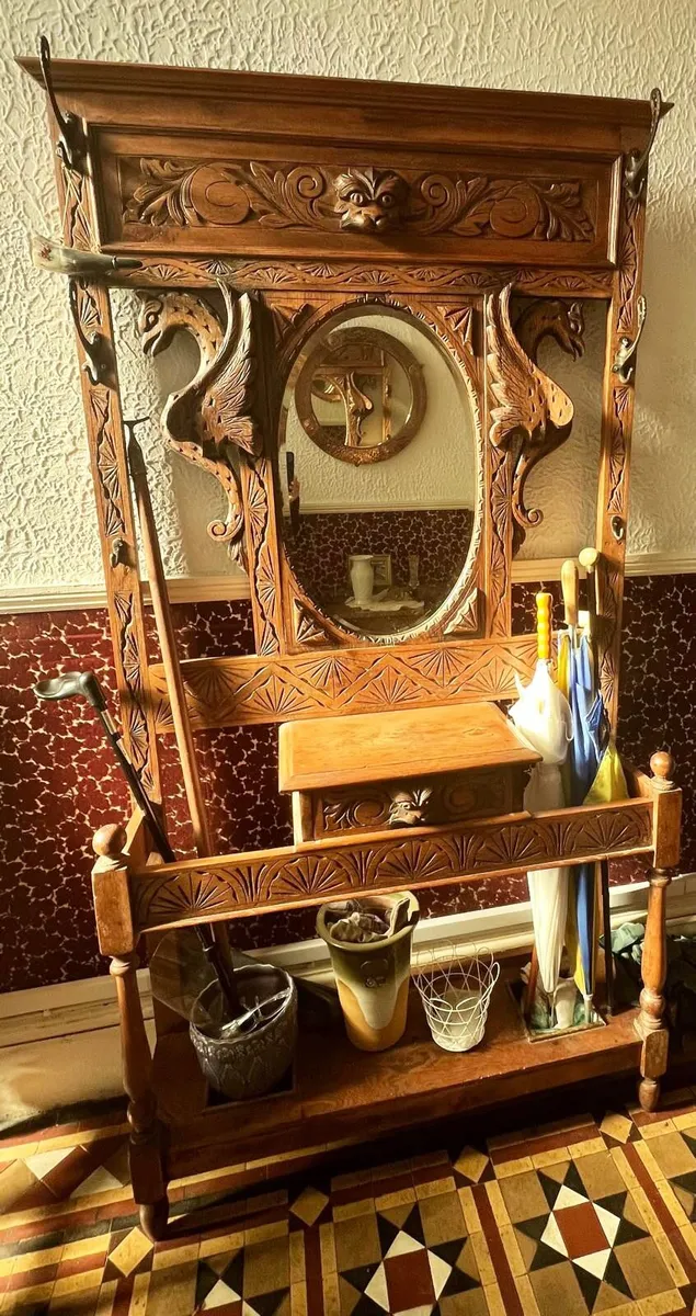 Antique Carved Oak Hallstand. - Image 1