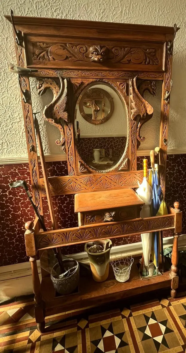 Antique Carved Oak Hallstand. - Image 3
