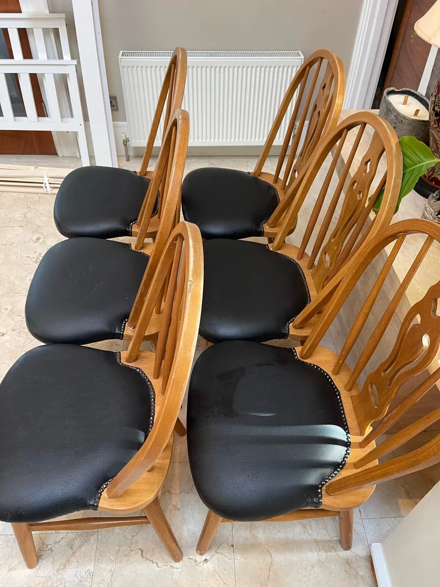 6 x Quality Leather Wooden Kitchen Dining Chairs - Image 2