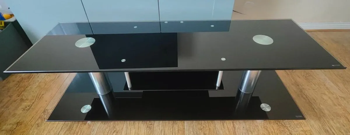 Glass TV Bench / TV Stand (150cm x 50cm, Black Smo - Image 1
