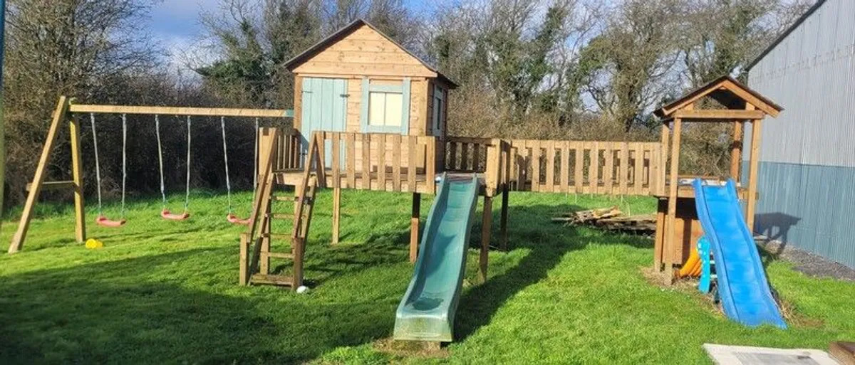 Large Wooden Jungle Gym / Playset with Swings, Slides & Waterproof Playhouse - Image 1