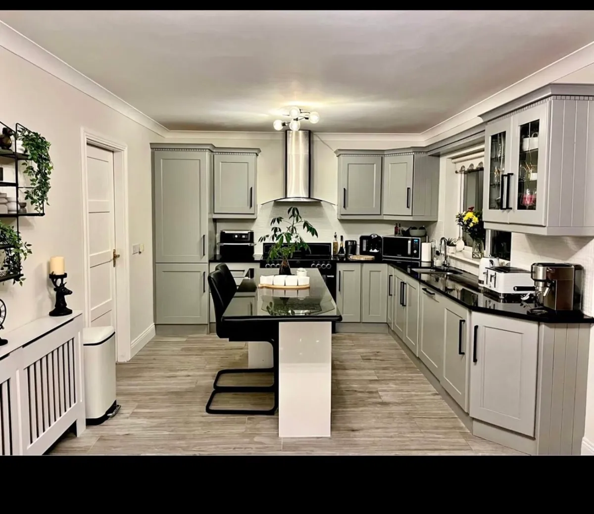 Solid wood painted Kitchen Cabinets.