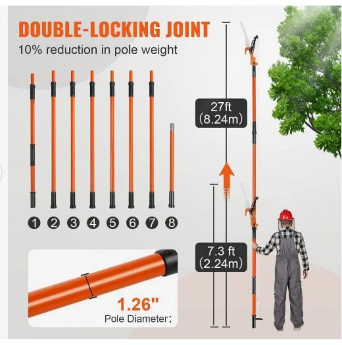 Manual Pole Saw, 2.2-8.2 m Extendable Tree Pruner - Image 3