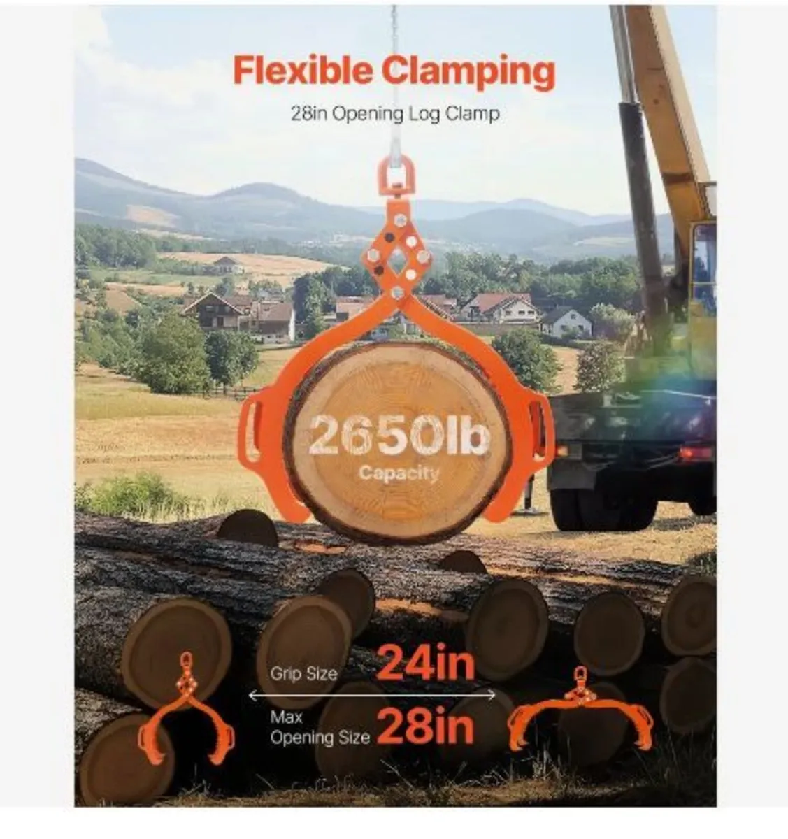 28in Log Lifting Tongs, 4-Claw Log Tongs - Image 3