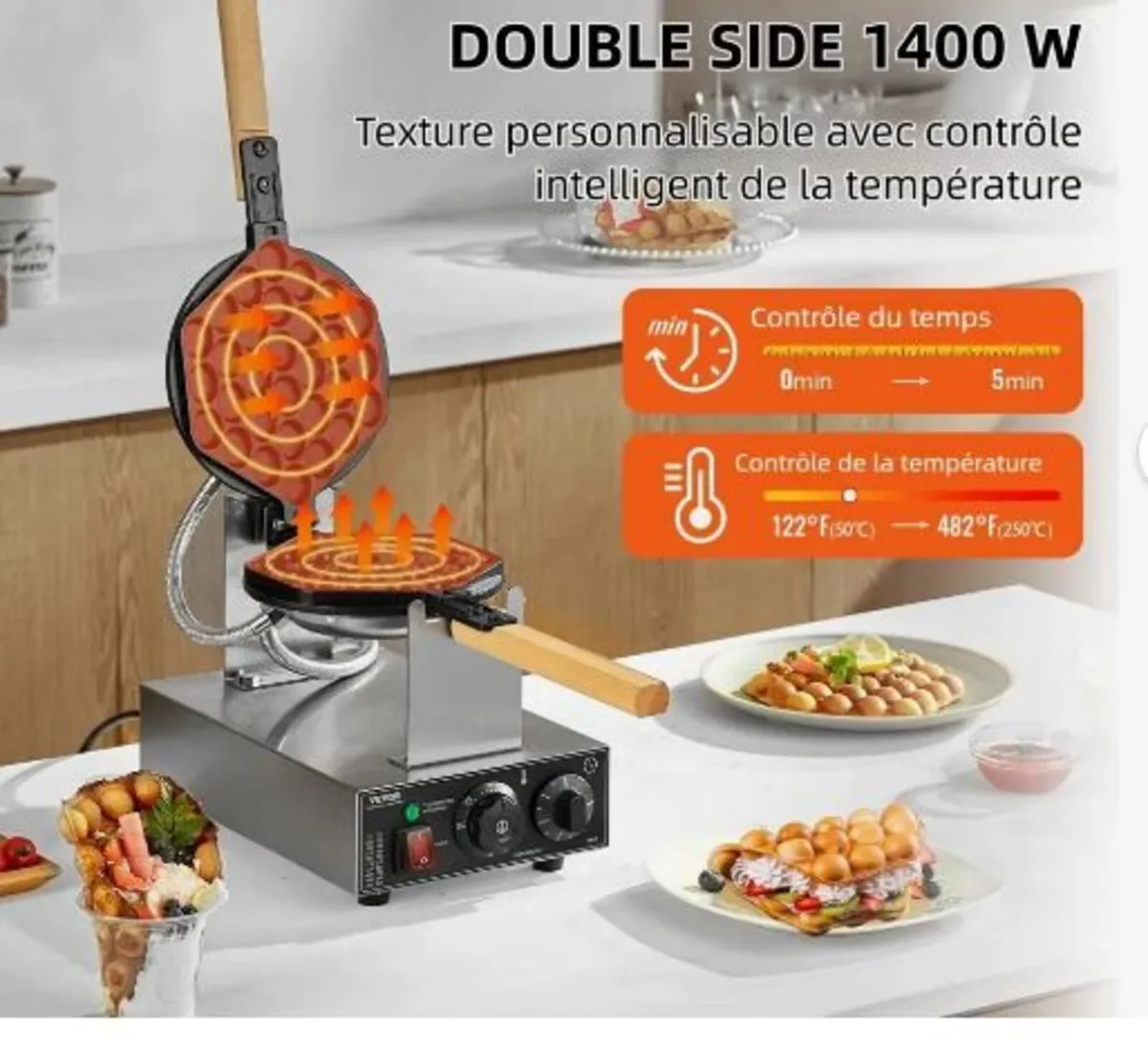 Commercial Bubble Waffle Maker, 1400W Egg - Image 3