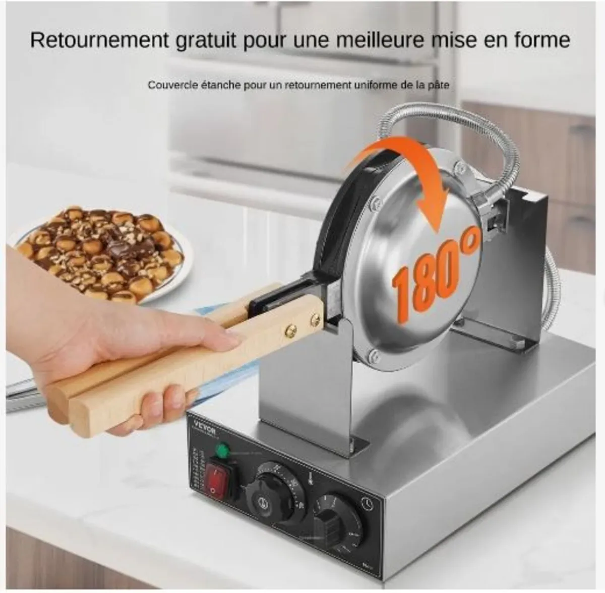 Commercial Bubble Waffle Maker, 1400W Egg - Image 4