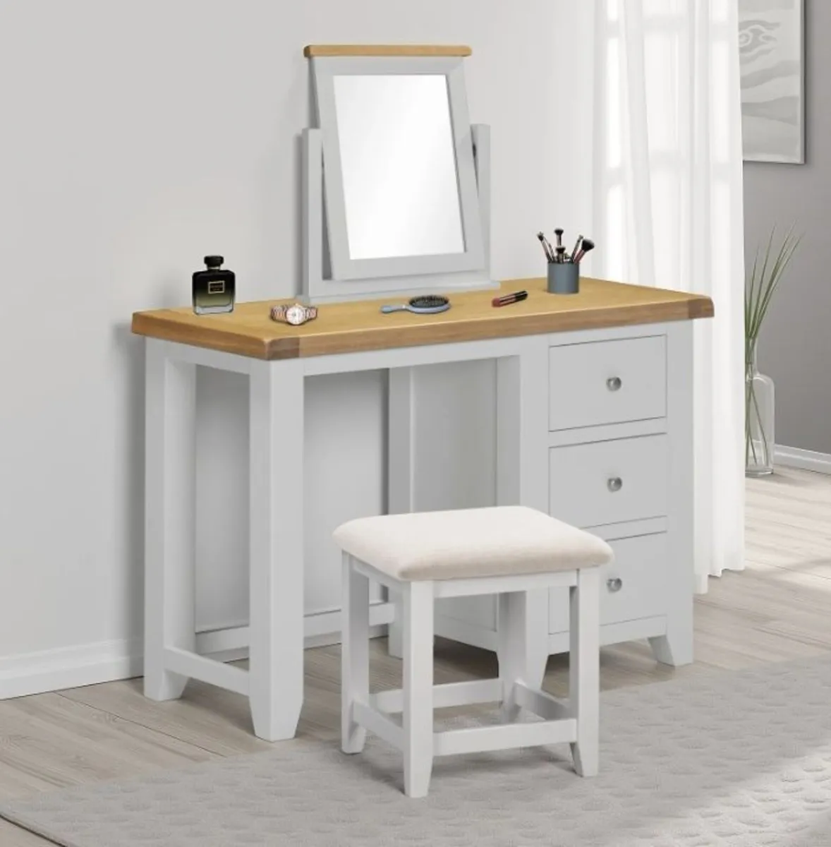 Windsor 3 Drawer Dressing Table Set Pebble Grey - Image 1