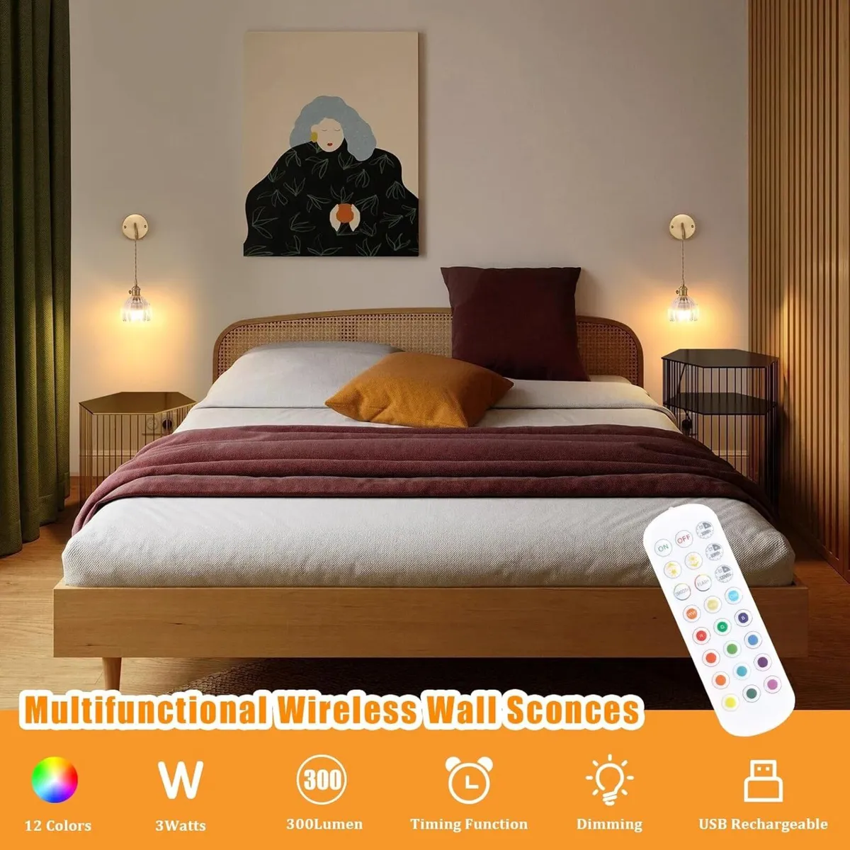 Battery Operated Wall Light Set of 2 Rechargeable - Image 3